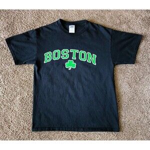 Boston Shamrock T-Shirt Men's Medium Black Short Sleeve